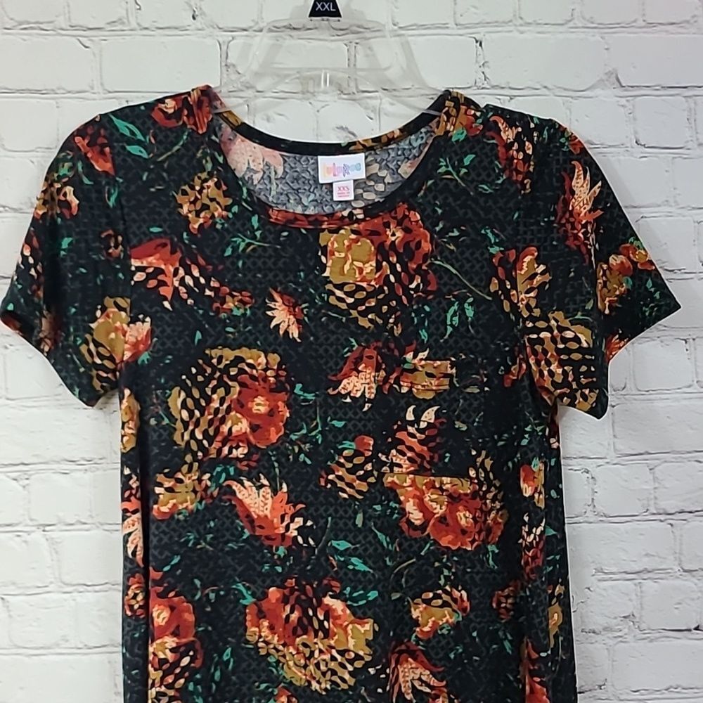 LuLaRoe Carly Dress Black Floral Print Midi Pocket High-Low Butter Soft Casual - Picture 5 of 11